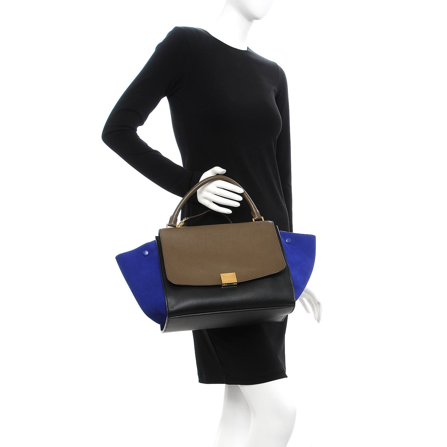 Smooth Calfskin Suede Medium Tri-color Trapeze Indigo