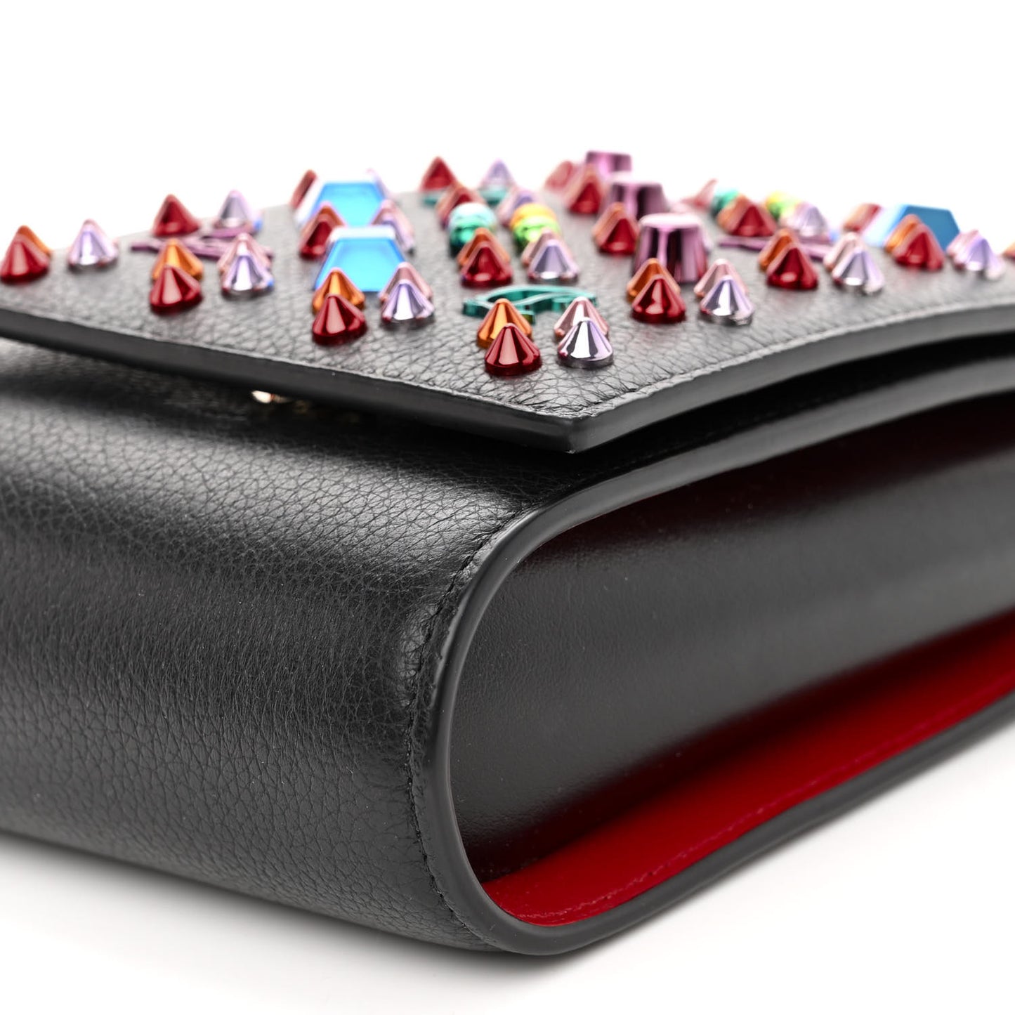 Calfskin Spikes Loubinthesky Paloma Crossbody Phone Case Black Multicolor
