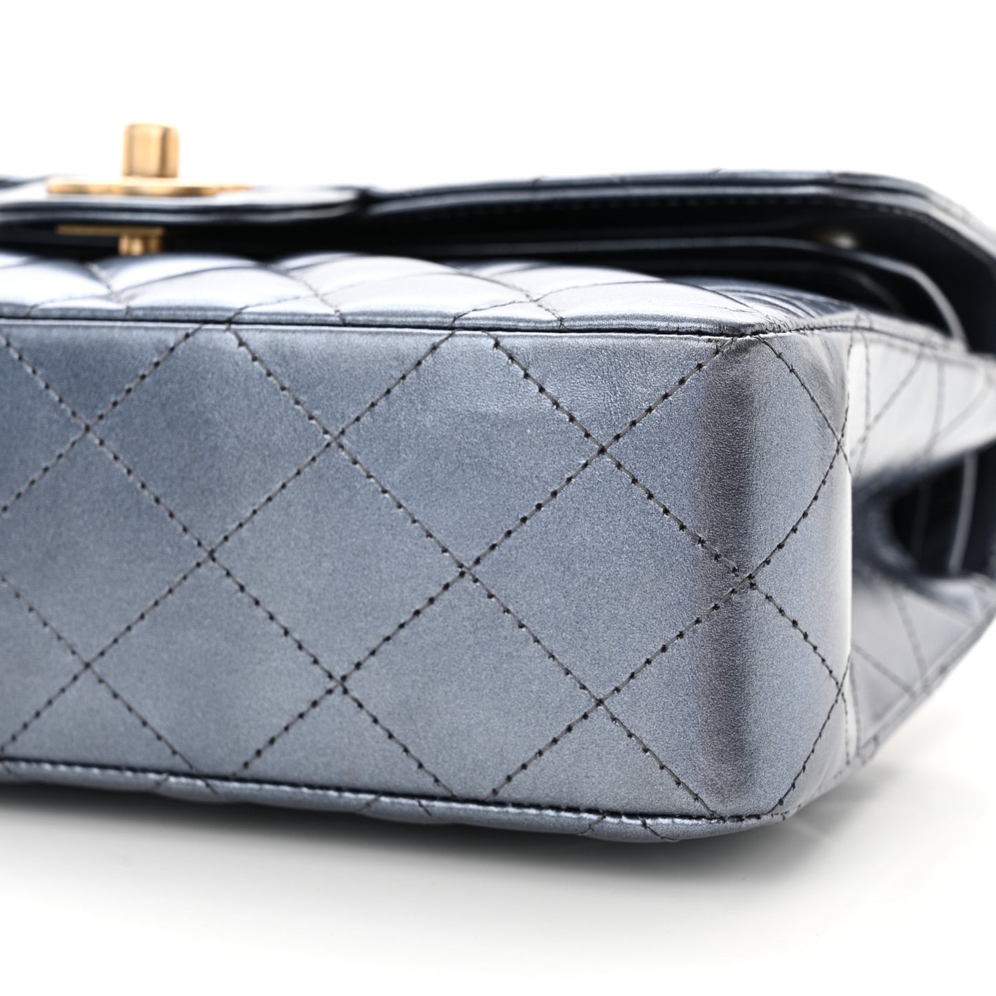 Metallic Lambskin Quilted Small Double Flap Blue
