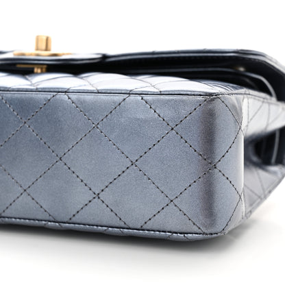Chanel Metallic Lambskin Quilted Small Double Flap Blue 10 of 13