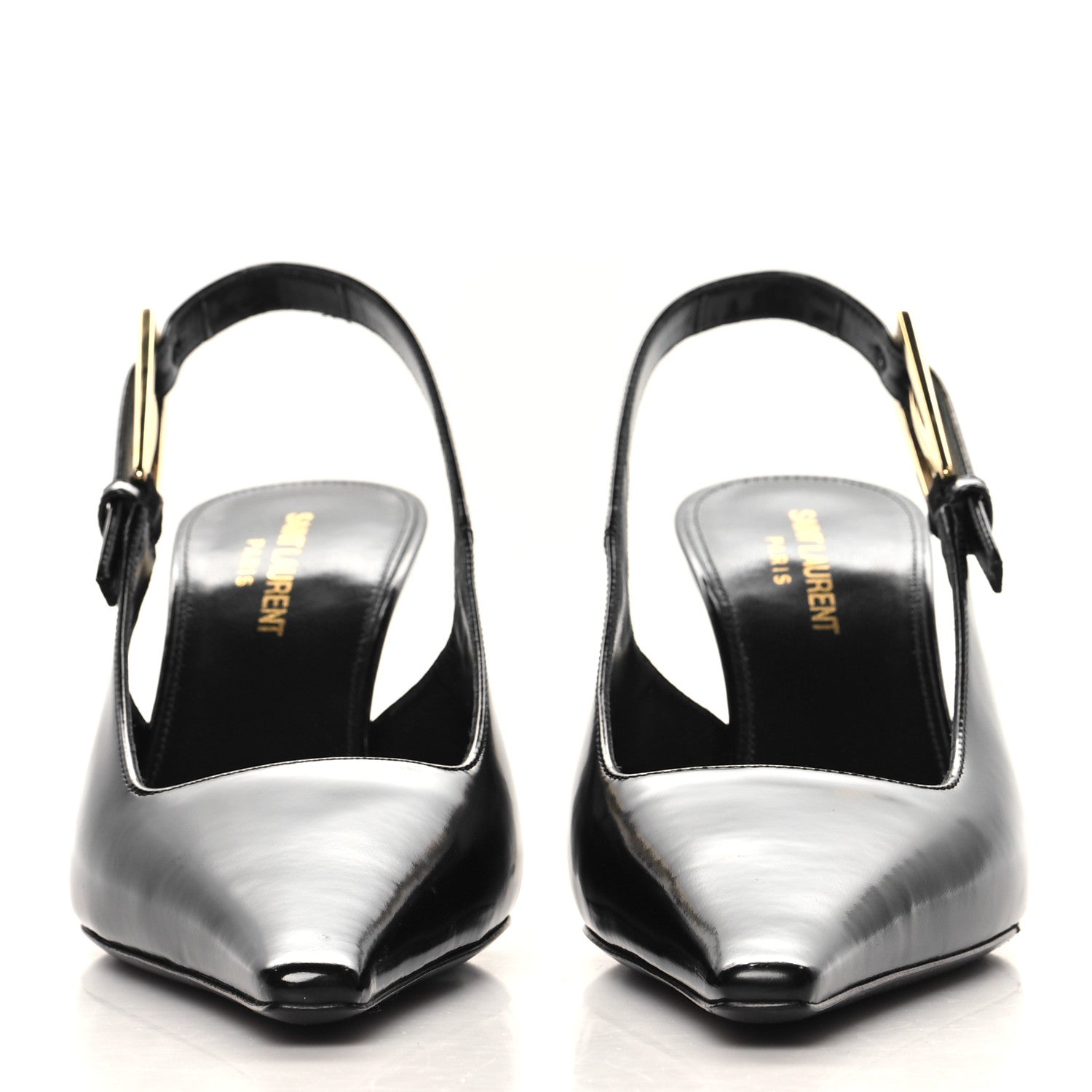 Saint Laurent Glazed Calfskin Lee 75 Slingback Pumps 37.5 Black 3 of 10