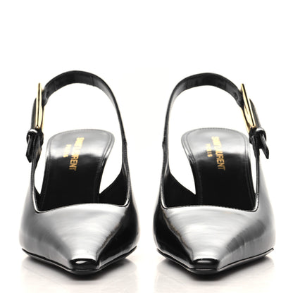 Saint Laurent Glazed Calfskin Lee 75 Slingback Pumps 37.5 Black 3 of 10