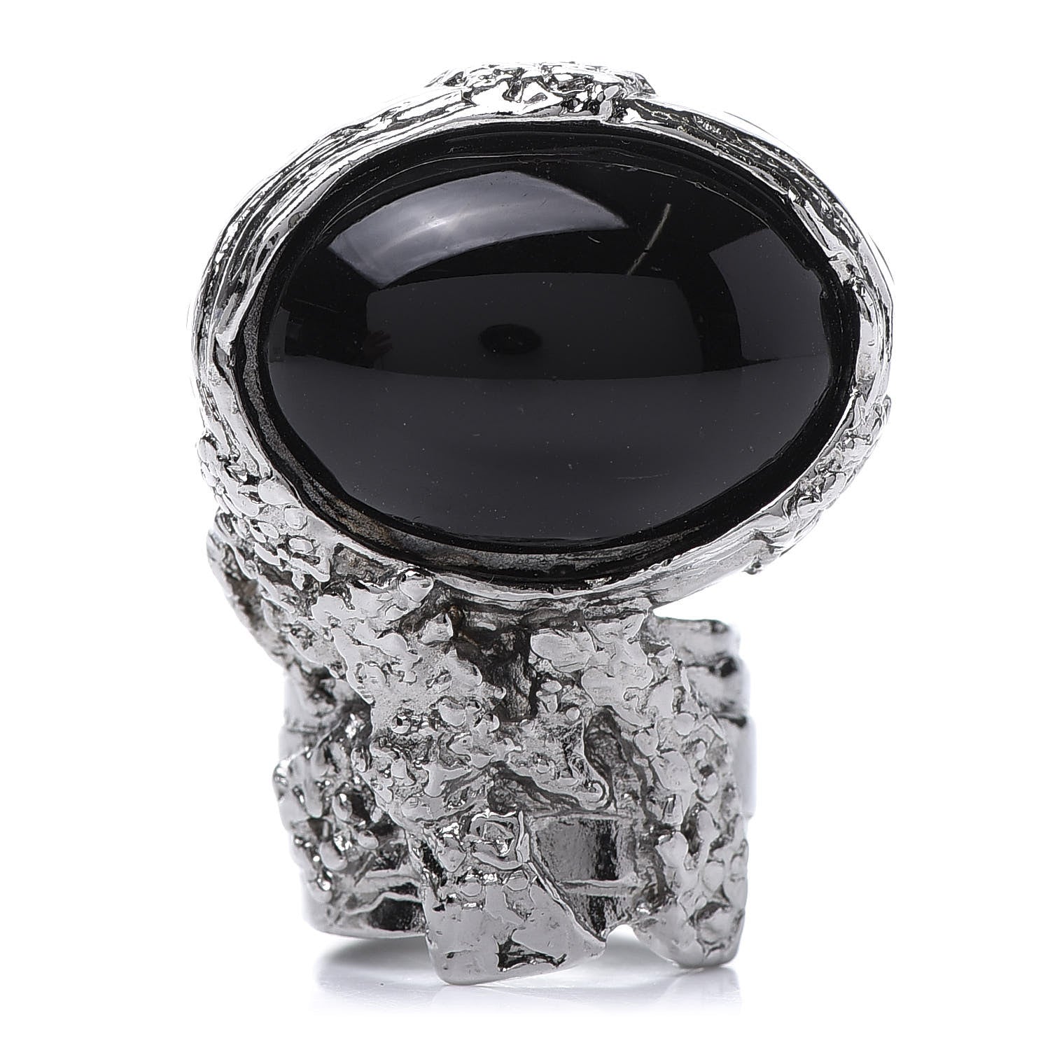 Saint Laurent Glass Cabochon Gunmetal Arty Ovale Ring 6 Black 1 of 6
