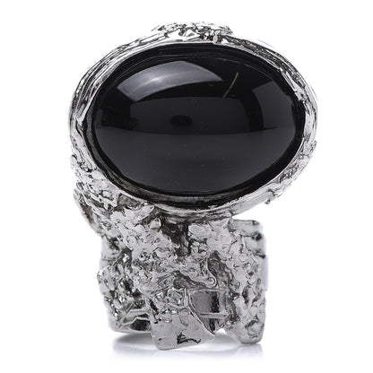 Saint Laurent Glass Cabochon Gunmetal Arty Ovale Ring 6 Black 1 of 6