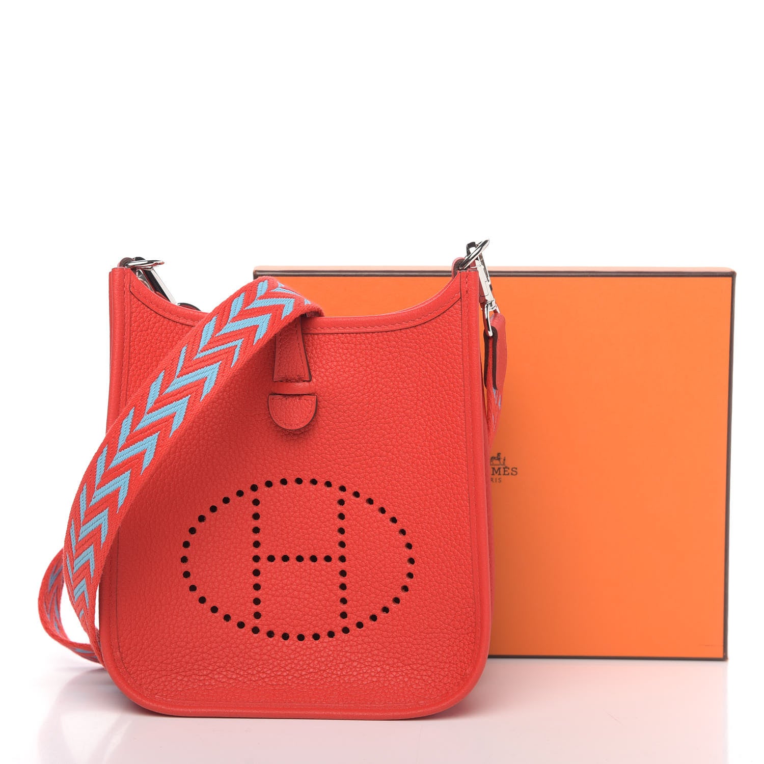 Hermes Taurillon Clemence Evelyne TPM Rouge De Coeur Bleu Du Nord 10 of 10