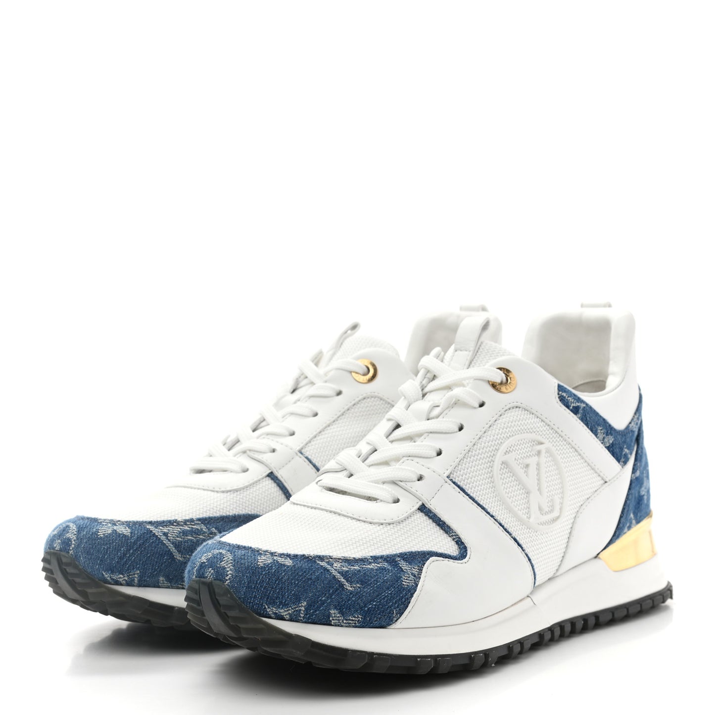 Calfskin Monogram Denim Run Away Sneakers 40 White