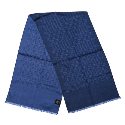 Gucci Wool Silk Jacquard Monogram Scarf Blue 2 of 4
