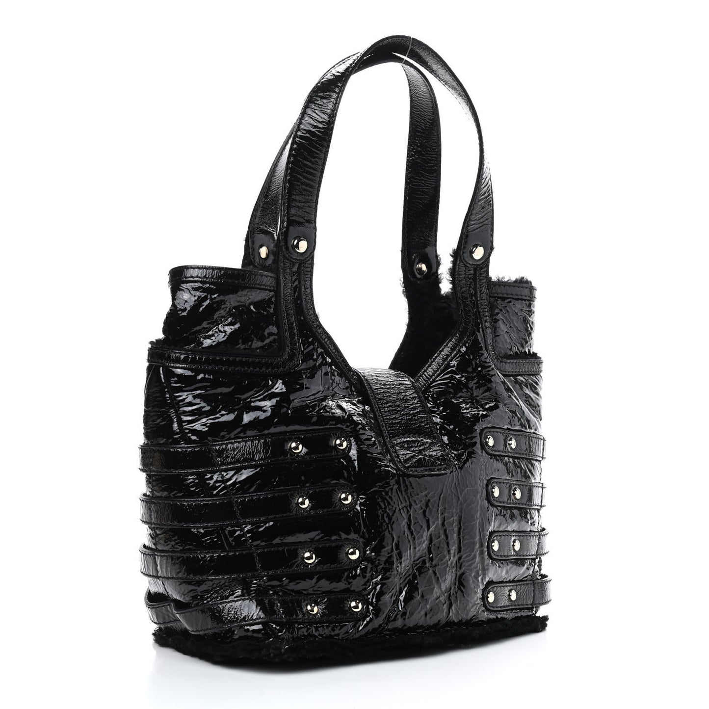 Patent Shearling Bree Tote Black