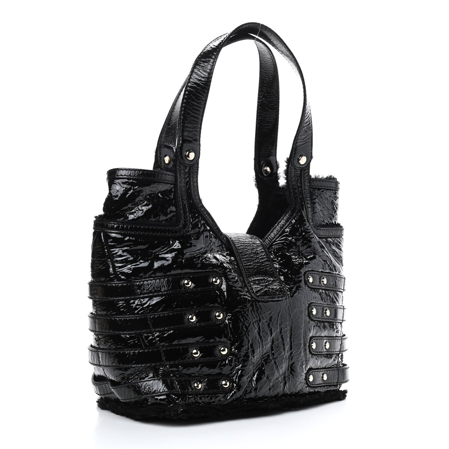 Jimmy Choo Patent Shearling Bree Tote Black 2 of 8