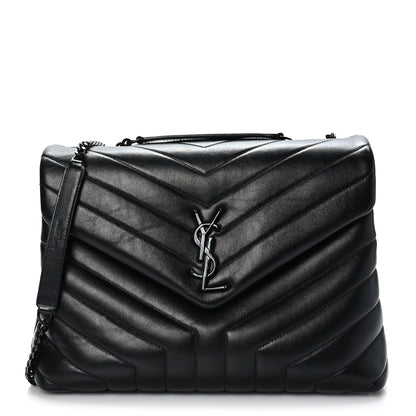 Saint Laurent Calfskin Y Quilted Monogram Monochrome Medium Loulou Chain Satchel Black 1 of 9
