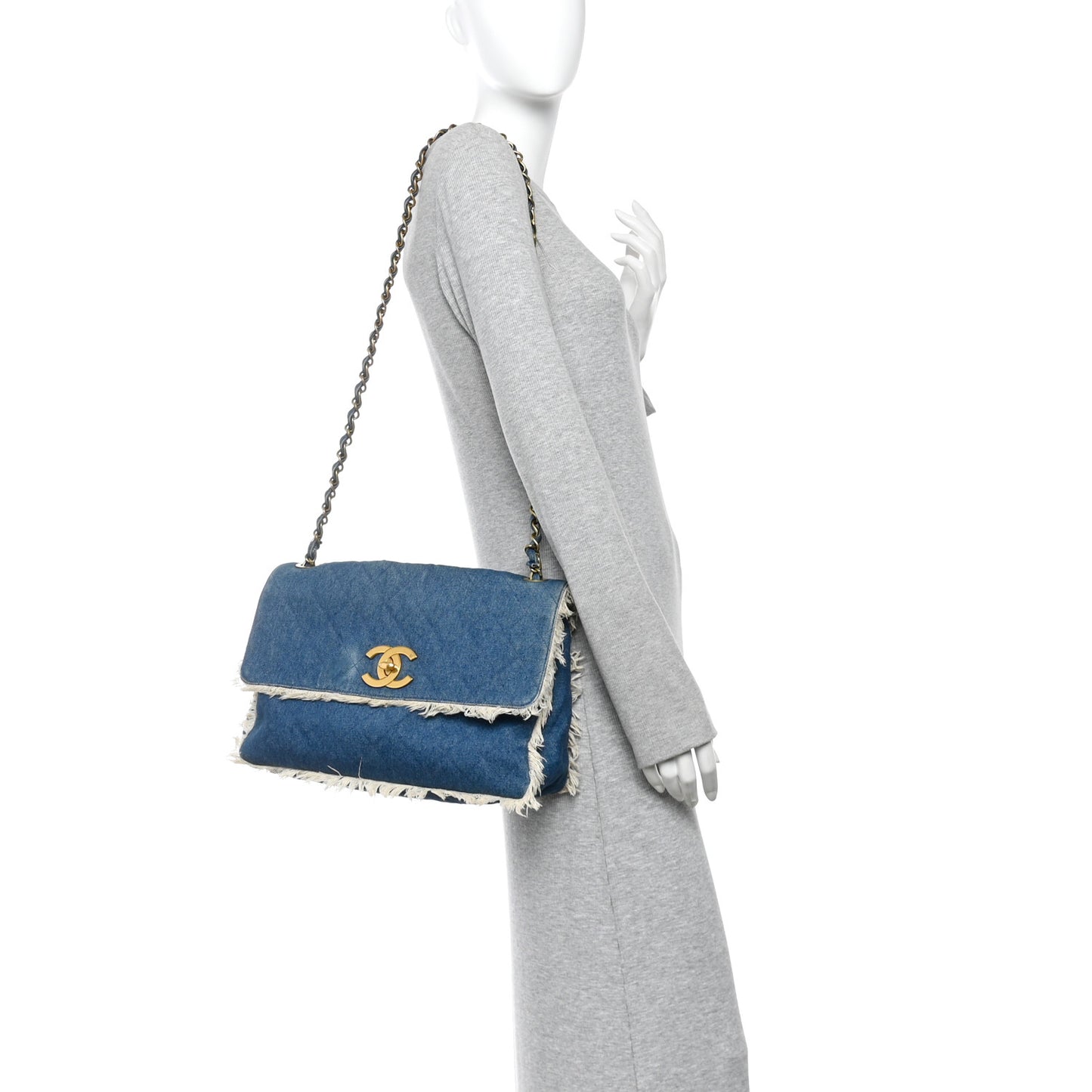 Frayed Denim Quilted Flap Blue