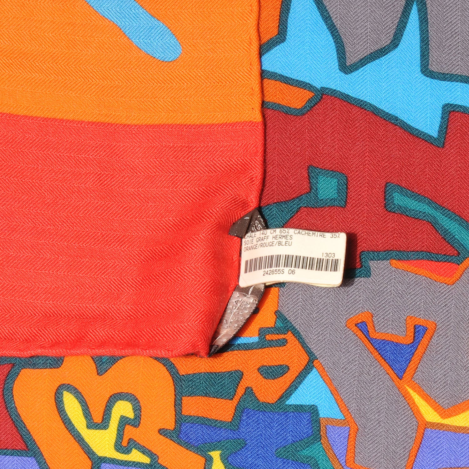 Hermes Silk Cashmere Graff Graffiti Shawl 140 Orange 4 of 5