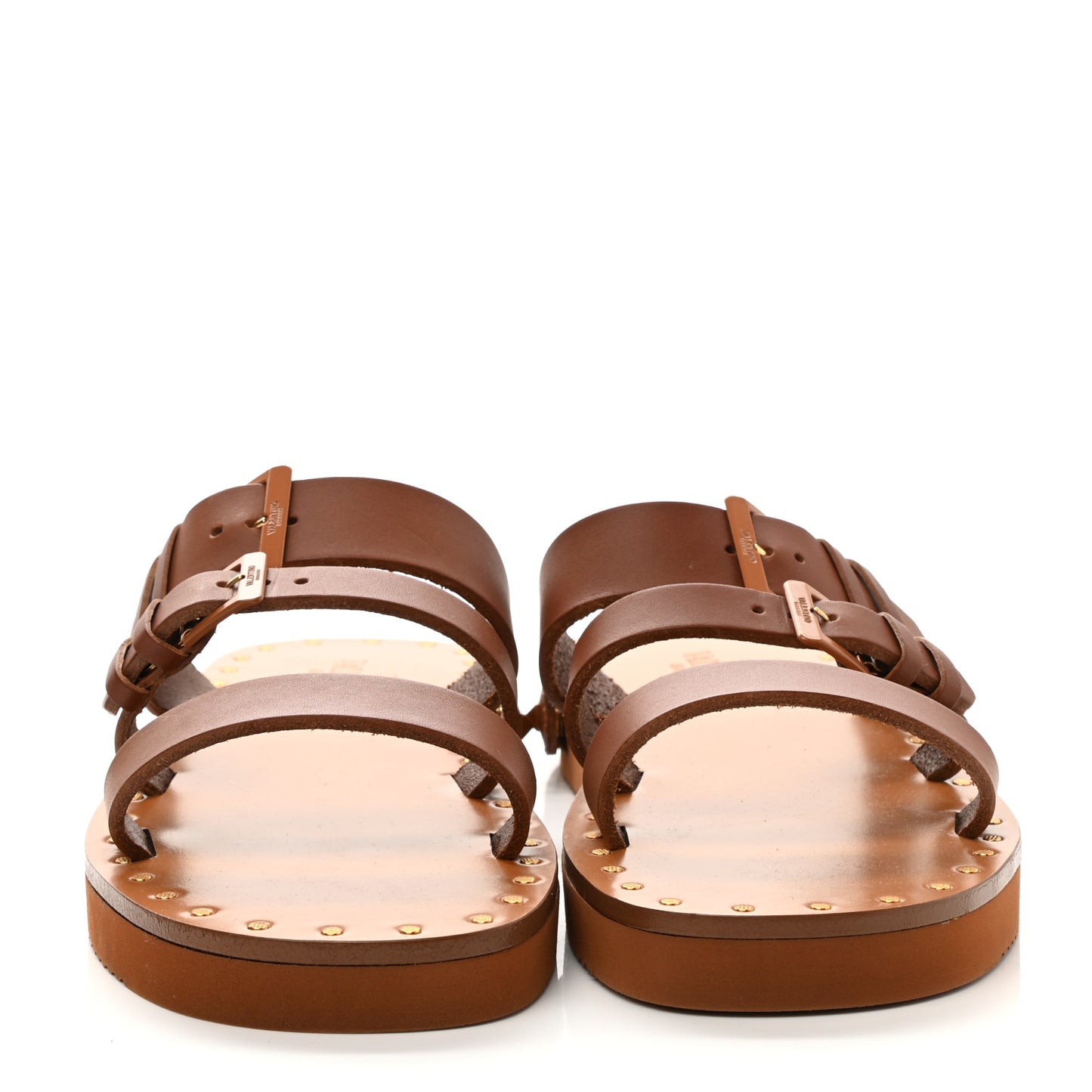Calfskin Buckled Slide Sandals 39 Tan