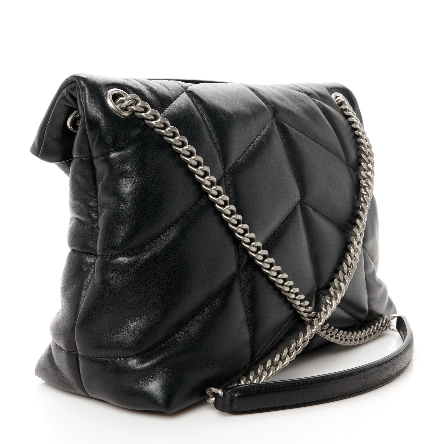 Saint Laurent Lambskin Quilted Medium Loulou Puffer Monogram Chain Satchel Black 3 of 11