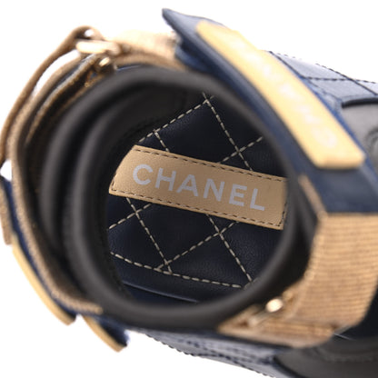 Chanel Goatskin Fabric Gladiator Sandals 36 Navy Blue Light Grey Yellow 7 of 16