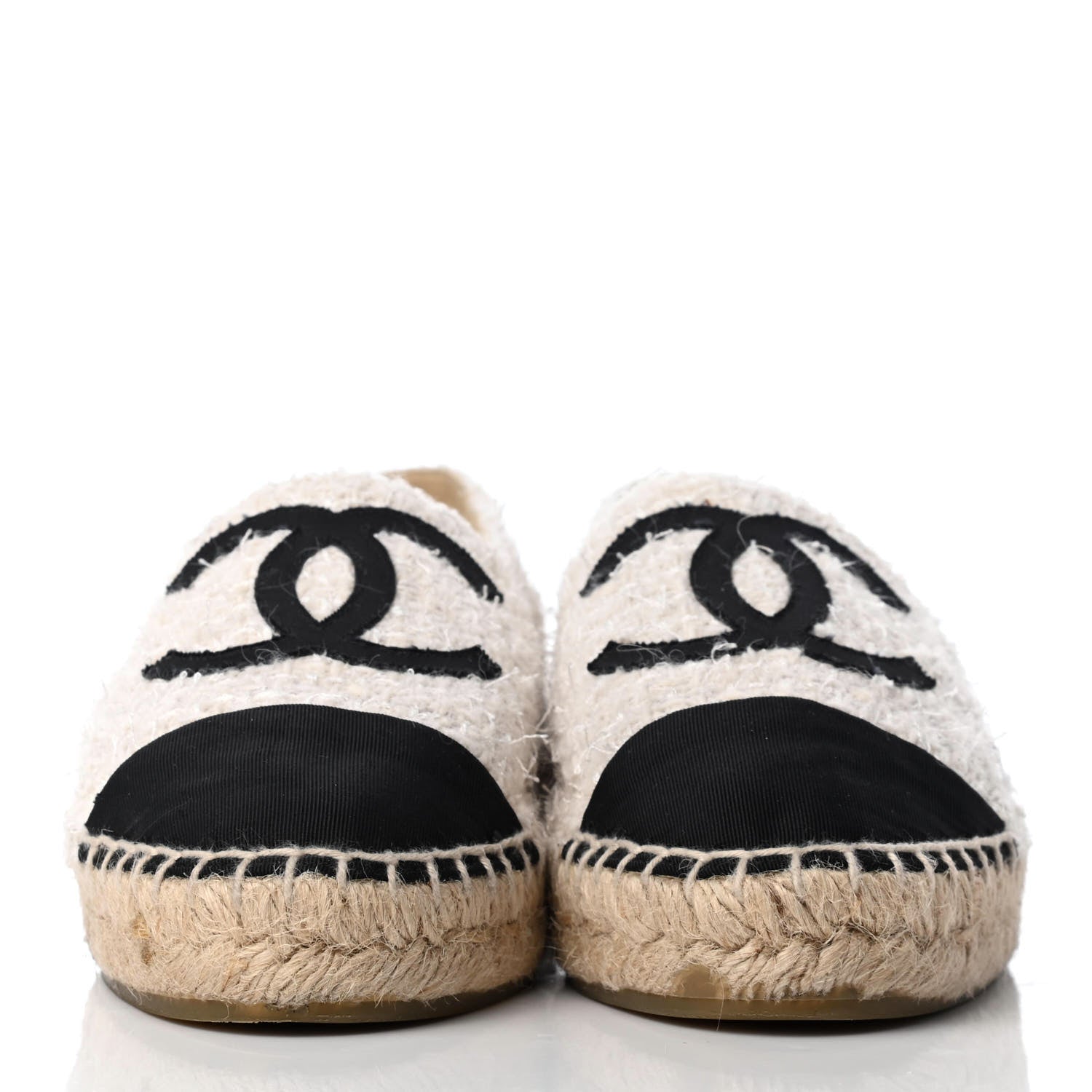 Chanel Tweed Grosgrain CC Espadrilles 35 Ivory Black 2 of 10