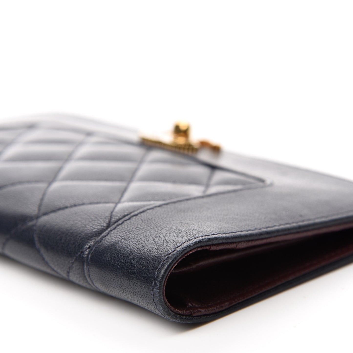 Sheepskin Quilted Mademoiselle Vintage Yen Wallet Navy