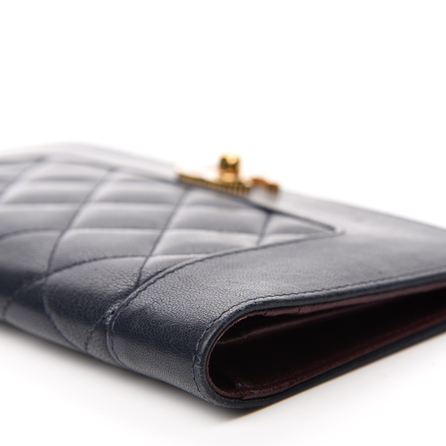 Chanel Sheepskin Quilted Mademoiselle Vintage Yen Wallet Navy 9 of 13