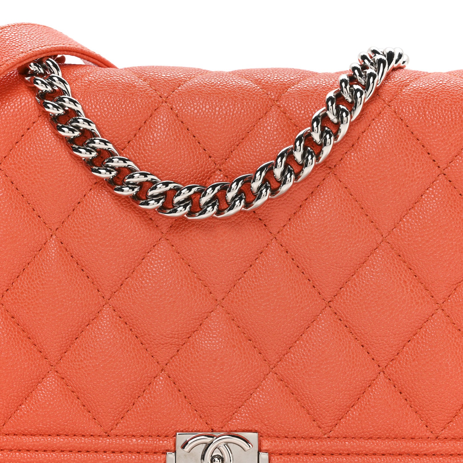 Chanel Caviar Quilted Boy Wallet On Chain WOC Orange 9 of 12