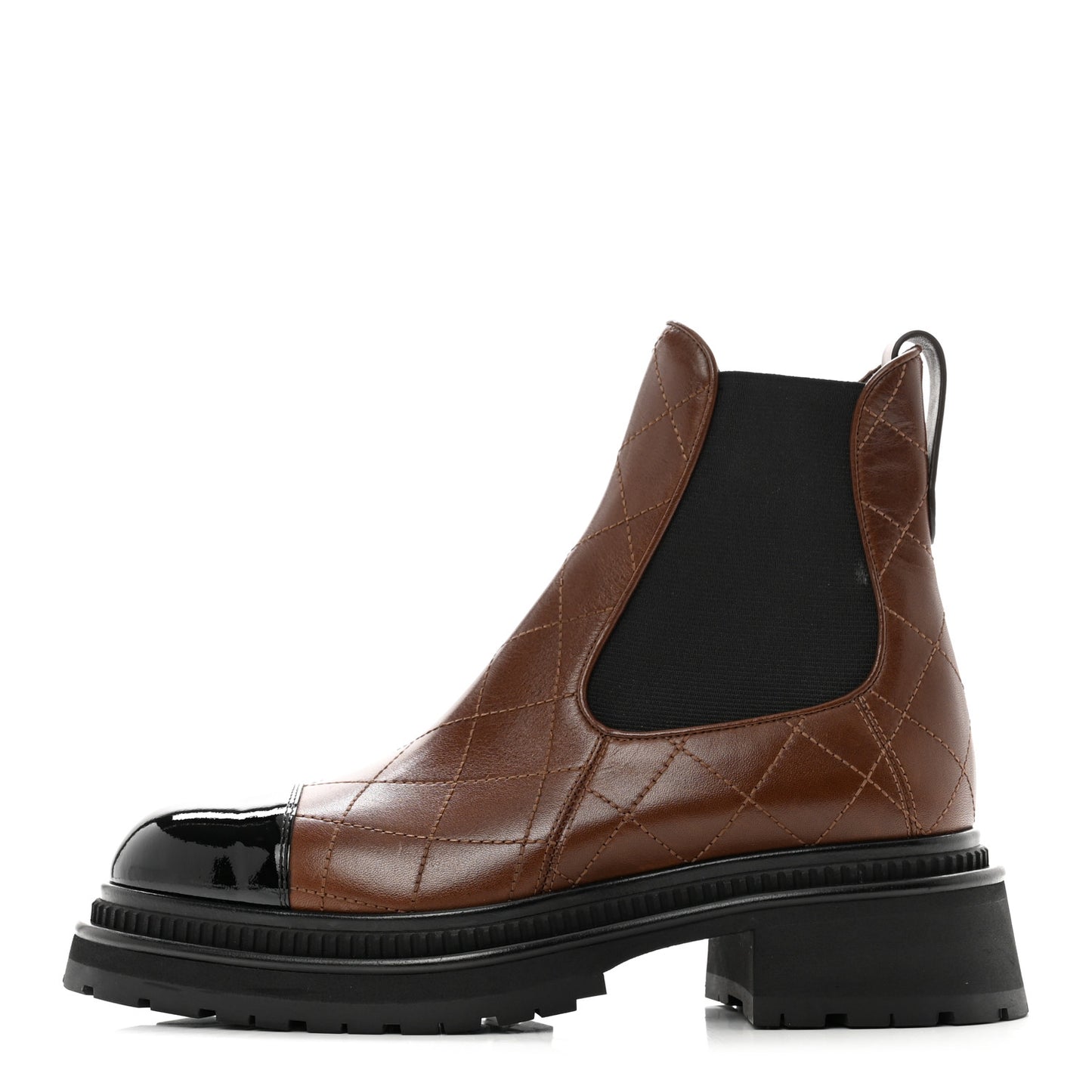 Calfskin Patent Cap Toe Quilted Short Boots 39 Brown Black