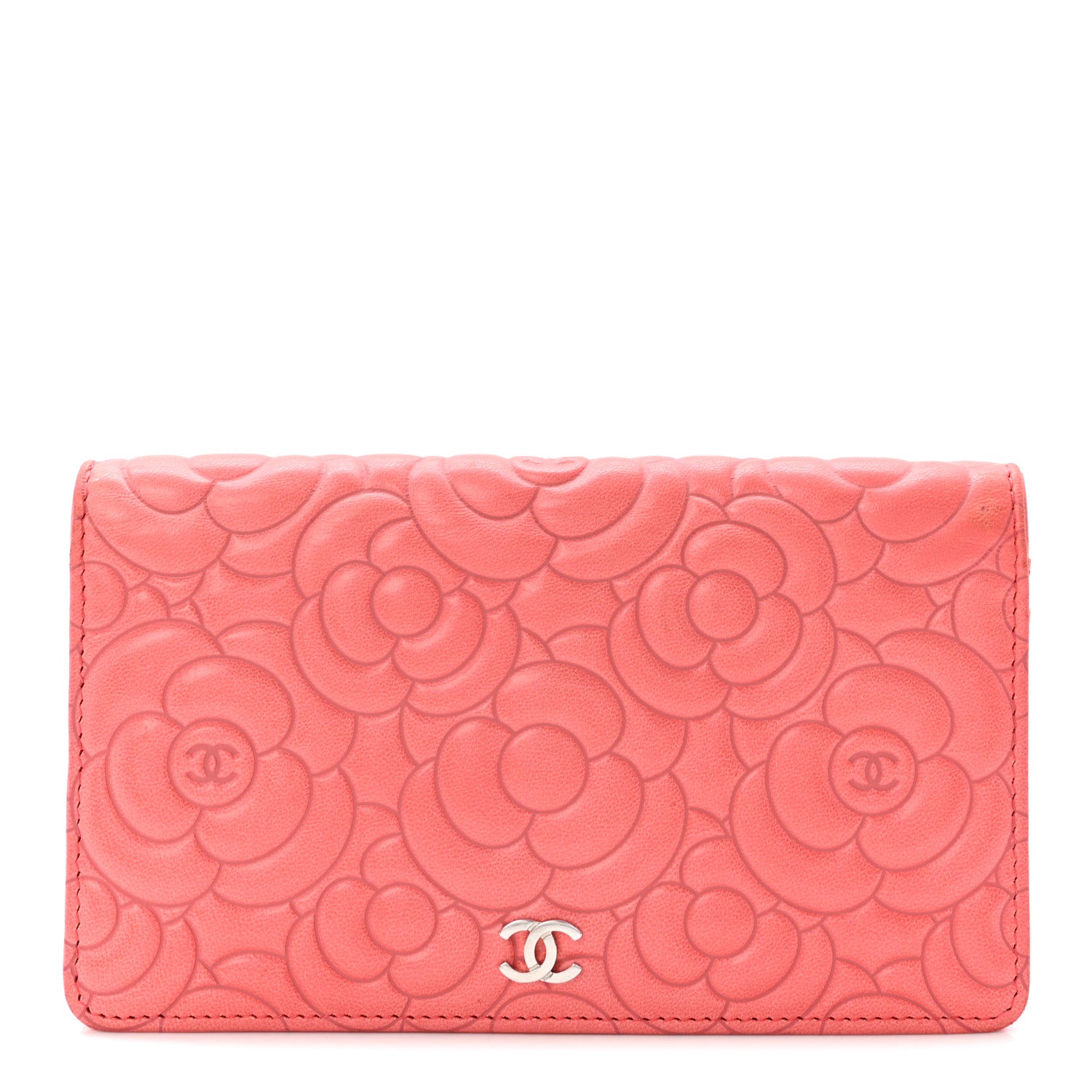 Chanel Lambskin Camellia Embossed Yen Wallet Pink 1 of 10