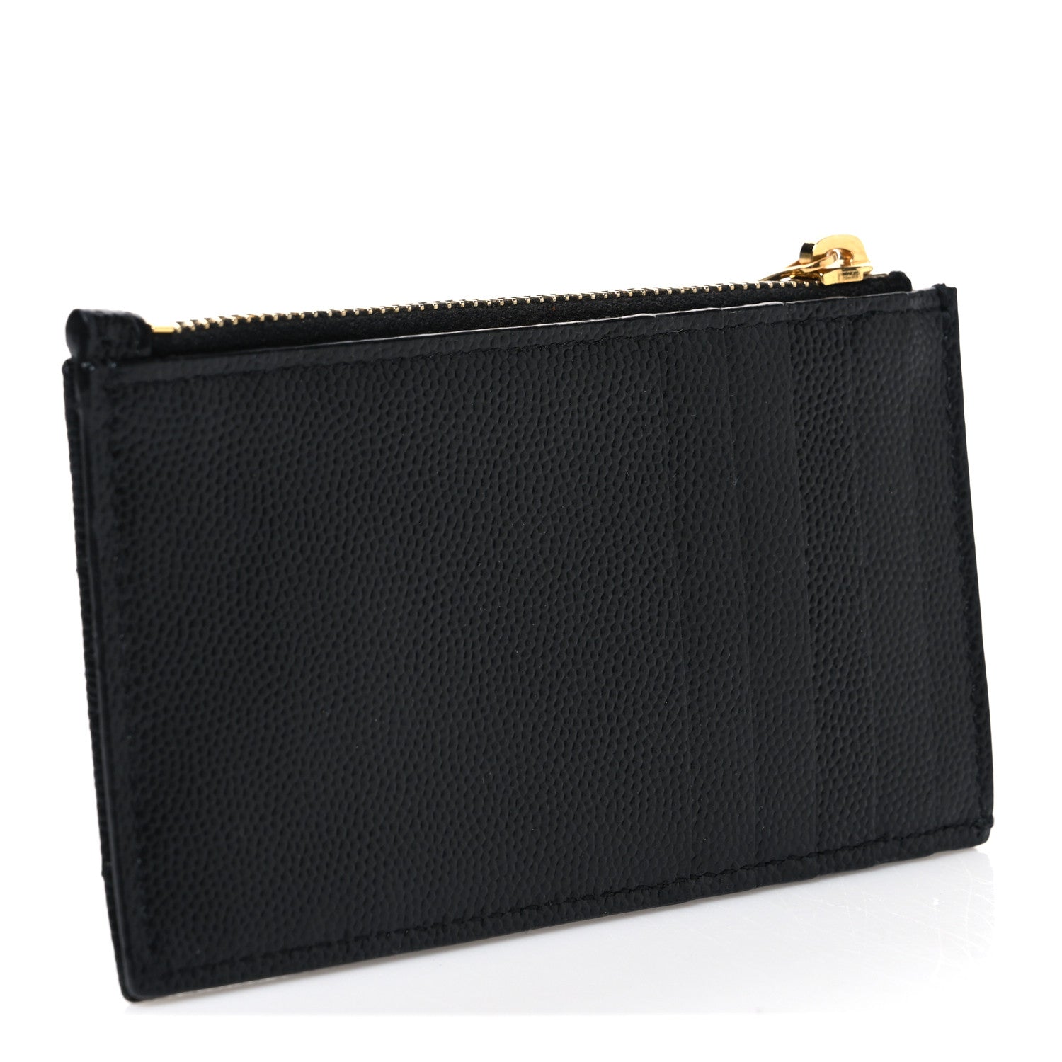 Saint Laurent Grain De Poudre Matelasse Chevron Monogram Fragments Zippered Card Case Black 3 of 8