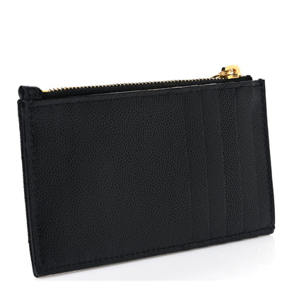 Saint Laurent Grain De Poudre Matelasse Chevron Monogram Fragments Zippered Card Case Black 3 of 8
