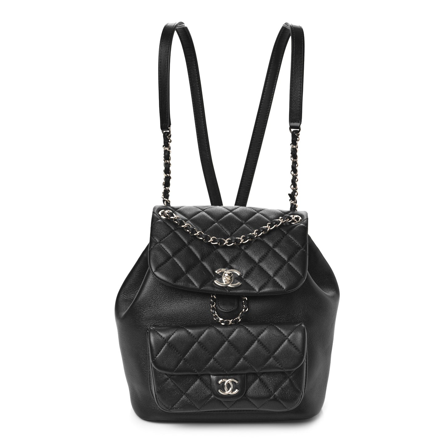 Lambskin Quilted Large Duma Drawstring Backpack Black