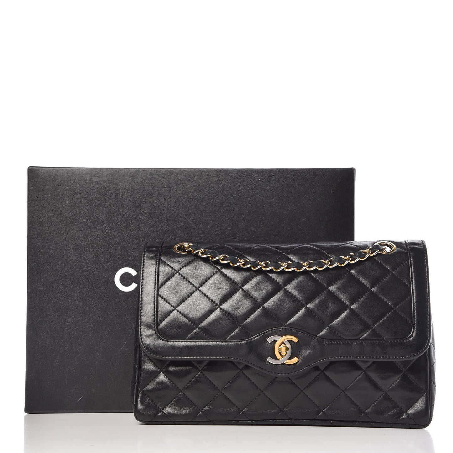 Lambskin Quilted Medium Double Flap Black