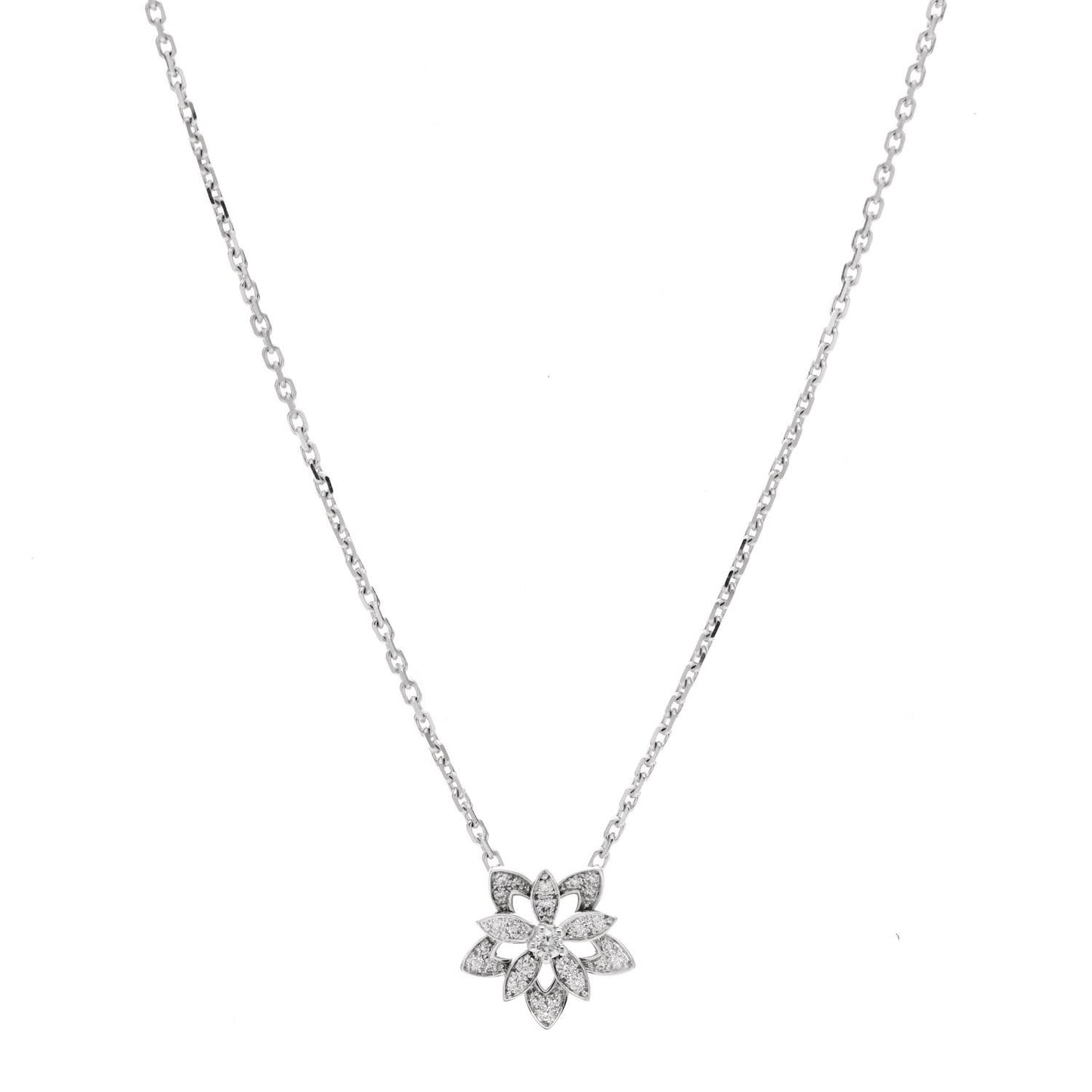 18K White Gold Diamond Mini Lotus Pendant Necklace