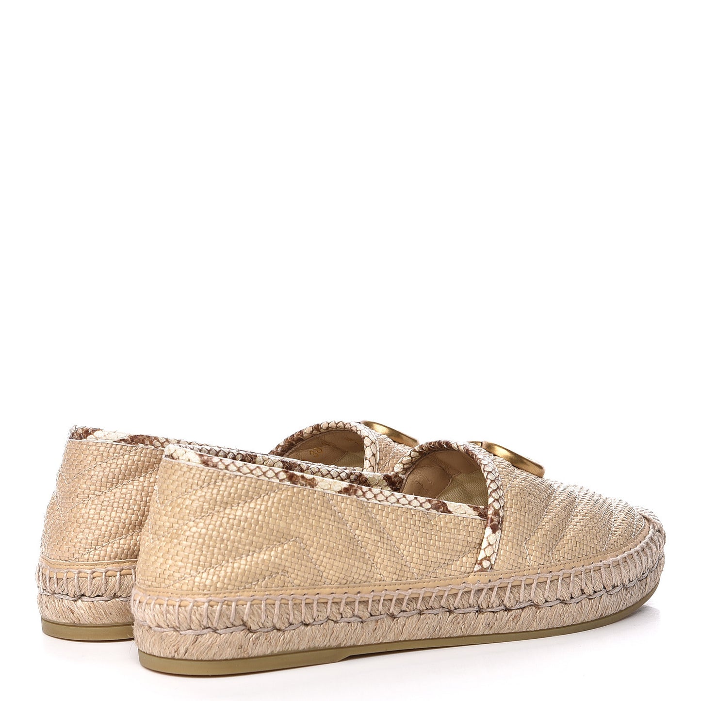 Straw Elaphe Matelasse GG Marmont Espadrilles 38 Natural Cream Brown