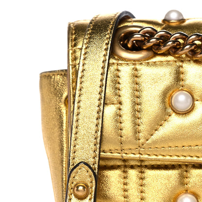Gucci Metallic Calfskin Matelasse Studded Mini Pearly GG Marmont Shoulder Bag Gold 10 of 15