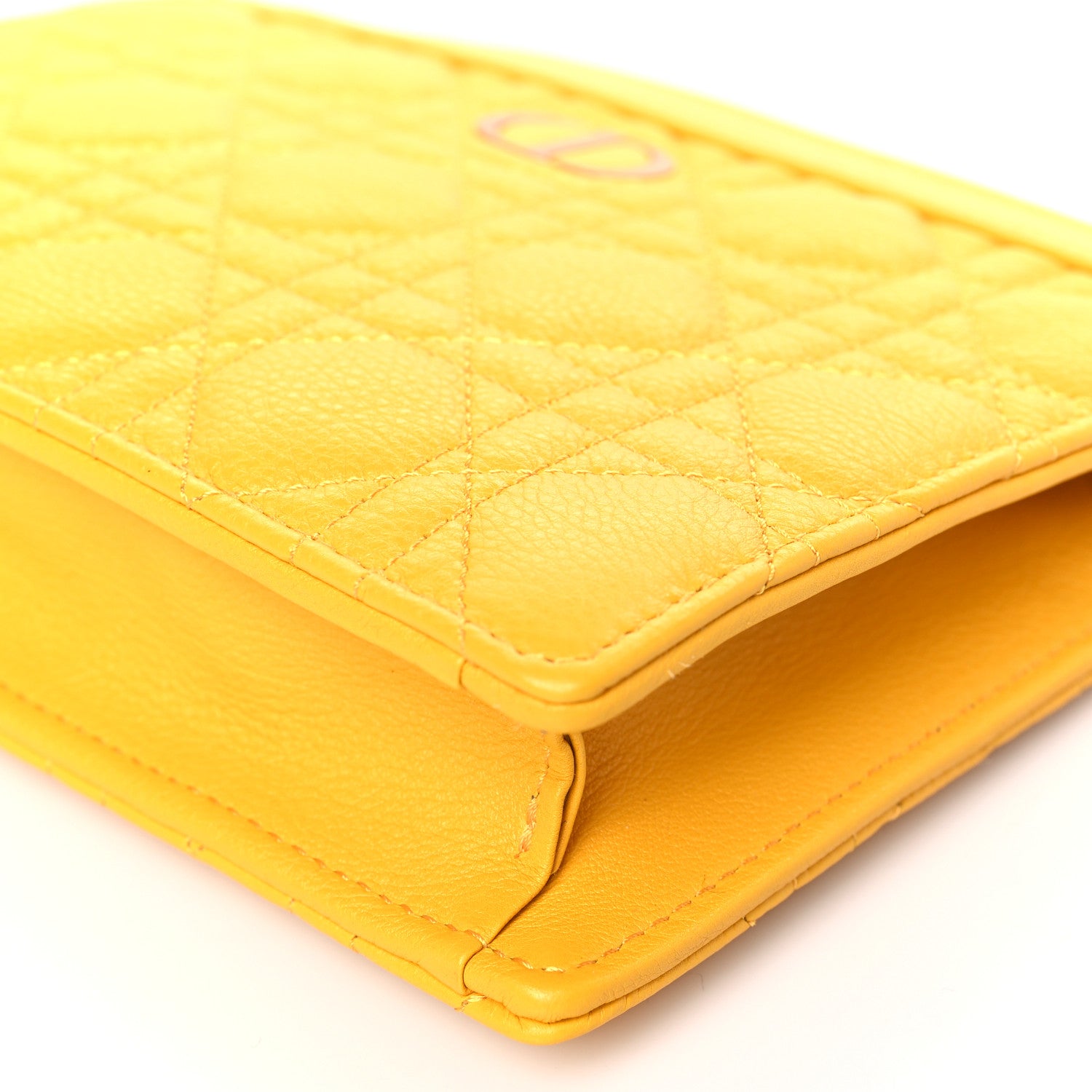 Christian Dior Calfskin Cannage Caro Zipped Pouch With Chain Sunny Yellow 9 of 9