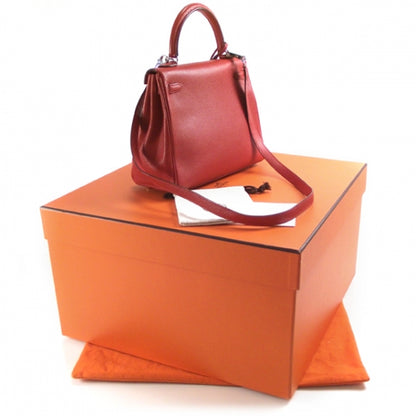 Hermes Chevre Leather KELLY 25 Vermillion w Strap 3 of 13