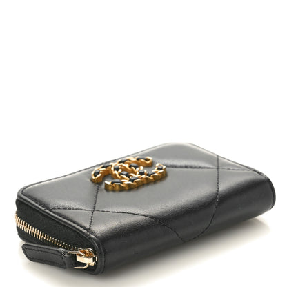 Chanel Lambskin Quilted Chanel 19 Zip Around Coin Purse Wallet Black 4 of 8