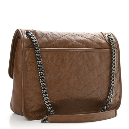 Saint Laurent Crinkled Calfskin Matelasse Monogram Medium Niki Chain Satchel Tan Brown 2 of 9