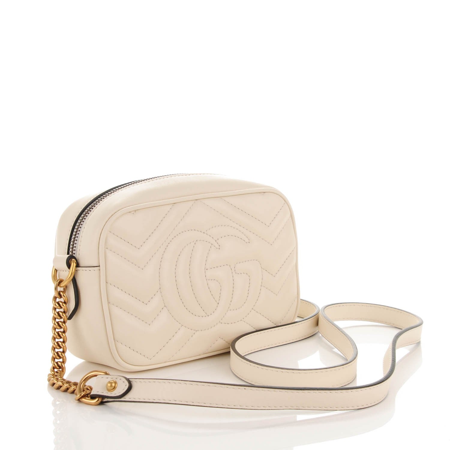 Gucci Calfskin Matelasse Mini GG Marmont Chain Shoulder Bag White 3 of 7