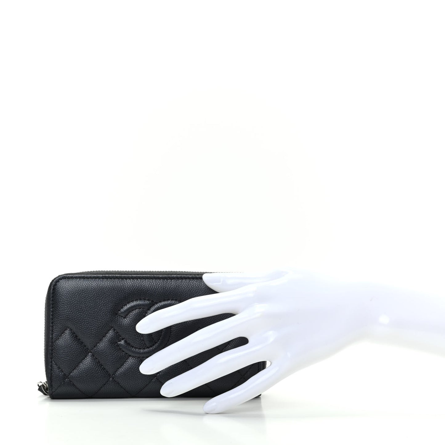 Metallic Caviar Quilted Medium Maxi CC Zip Around Wallet Black