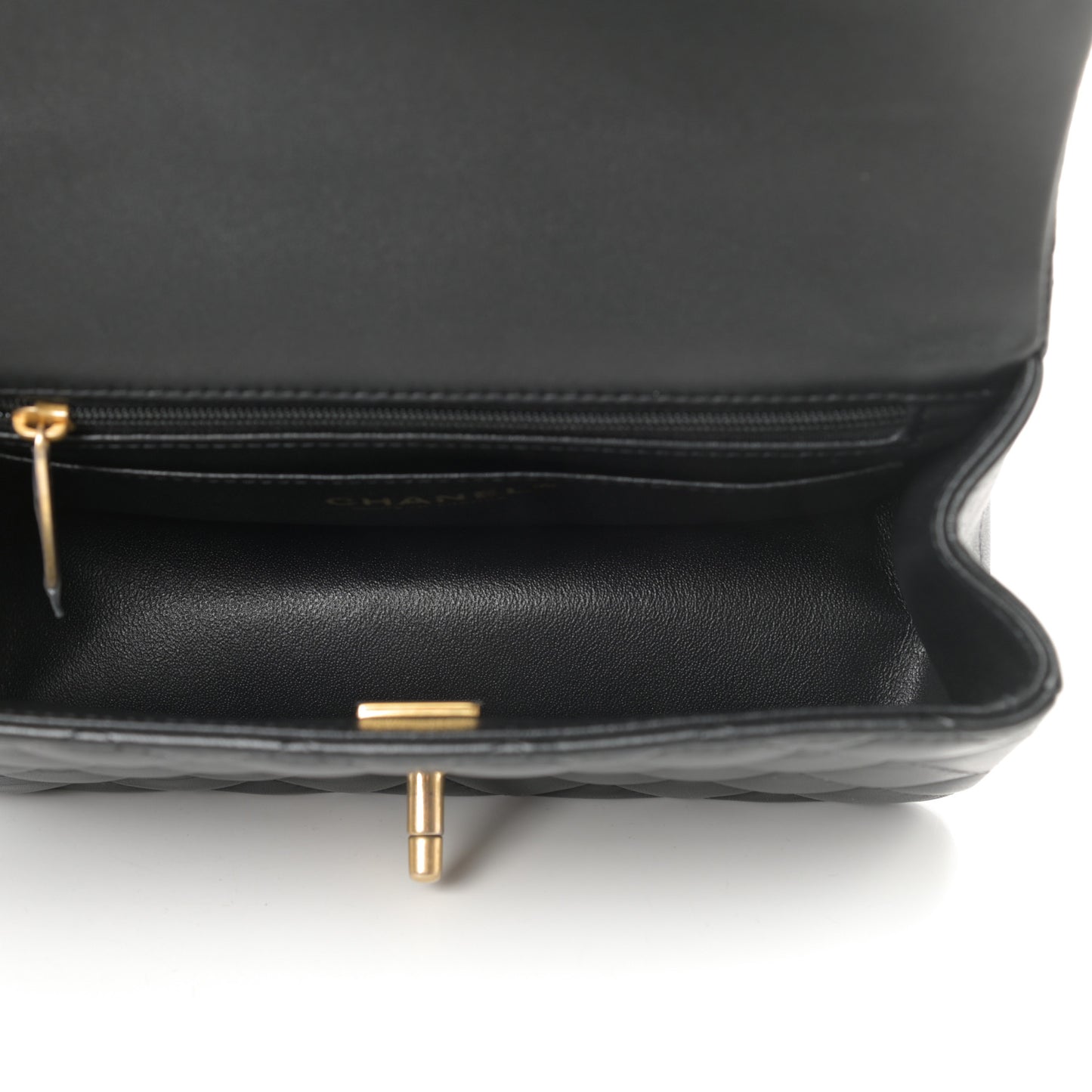 Lambskin Quilted Mini Top Handle Rectangular Flap Black