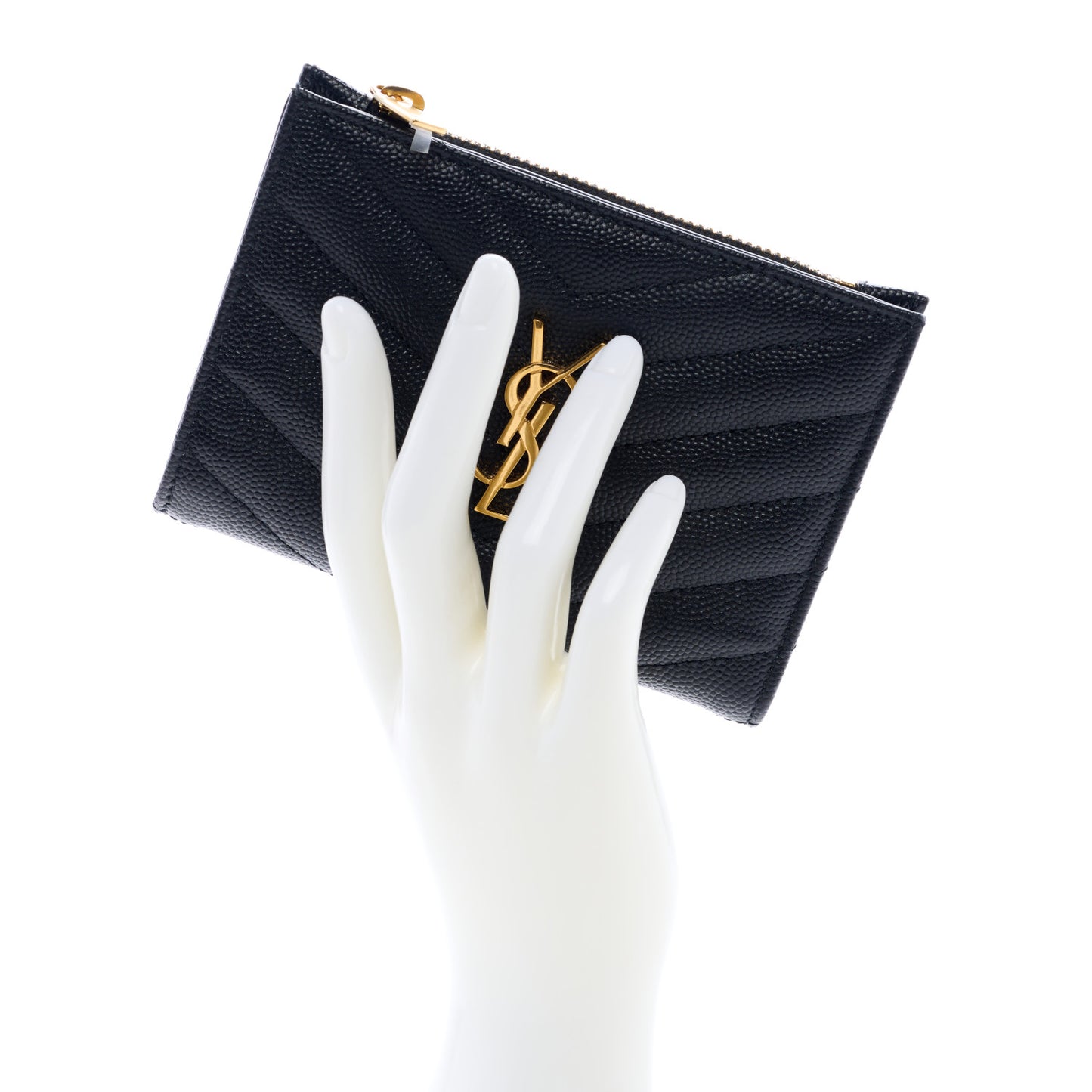 Grain De Poudre Matelasse Chevron Monogram Zipped Two-Part Wallet Black