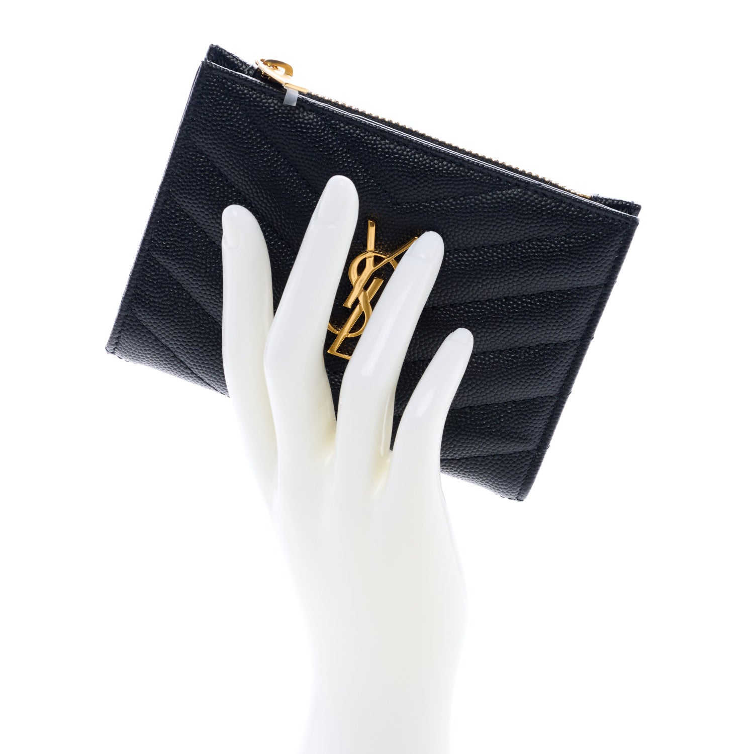 Saint Laurent Grain De Poudre Matelasse Chevron Monogram Zipped Two-Part Wallet Black 2 of 6
