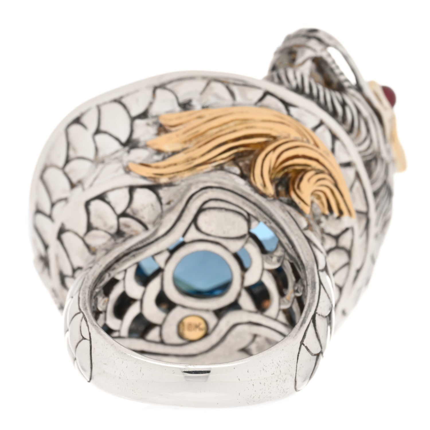 John Hardy Sterling Silver 18K Yellow Gold Diamond Blue Topaz Ruby Naga Dragon Ring 54 7 5 of 6
