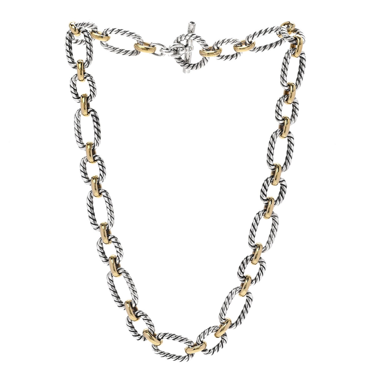 Sterling Silver 18K Yellow Gold Blue Sapphire 12.75mm Cushion Link Necklace