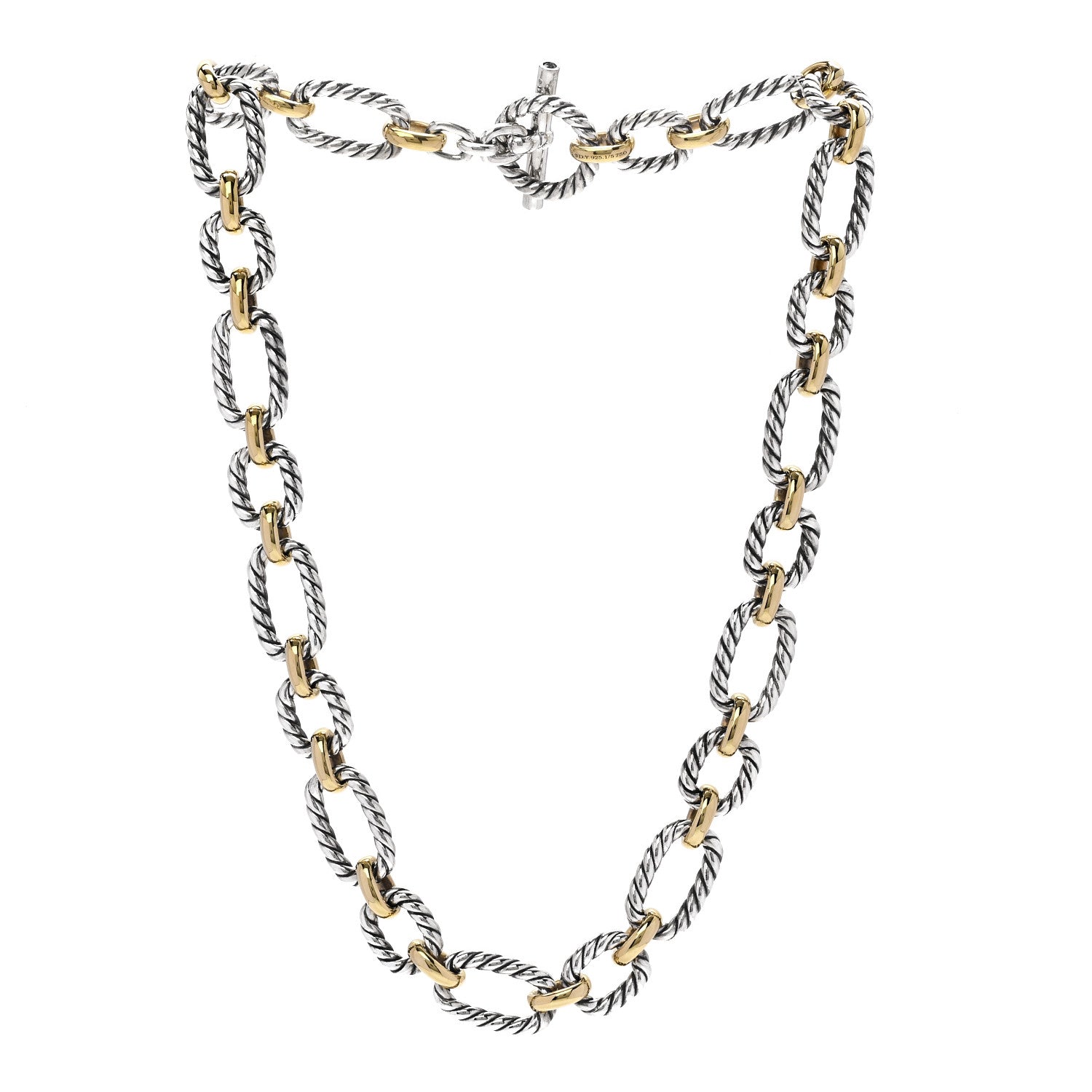 David Yurman Sterling Silver 18K Yellow Gold Blue Sapphire 12.75mm Cushion Link Necklace 3 of 5