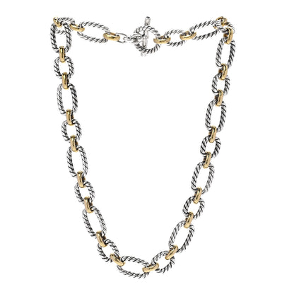 David Yurman Sterling Silver 18K Yellow Gold Blue Sapphire 12.75mm Cushion Link Necklace 3 of 5