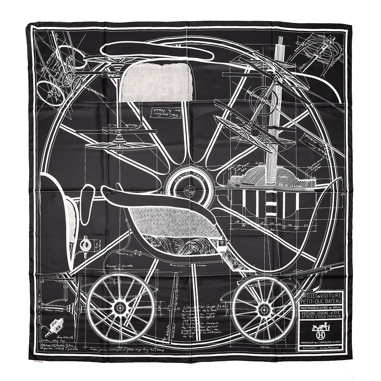 Hermes Silk Carre Geant Summer Petit Duc Scarf 140 Black White 1 of 5