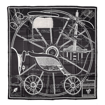 Hermes Silk Carre Geant Summer Petit Duc Scarf 140 Black White 1 of 5