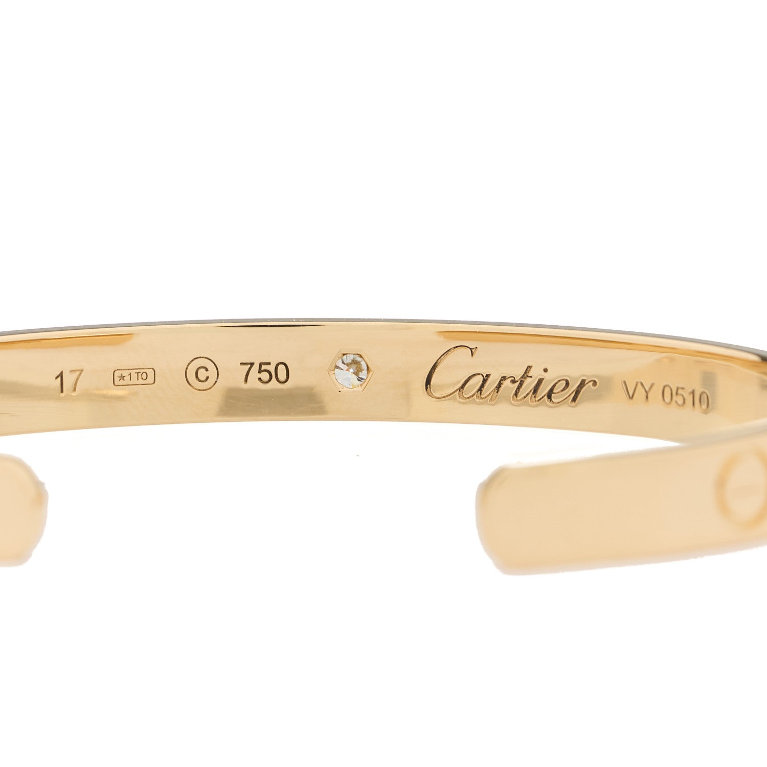 Cartier 18K Yellow Gold 1 Diamond LOVE Cuff Bracelet 17 3 of 4