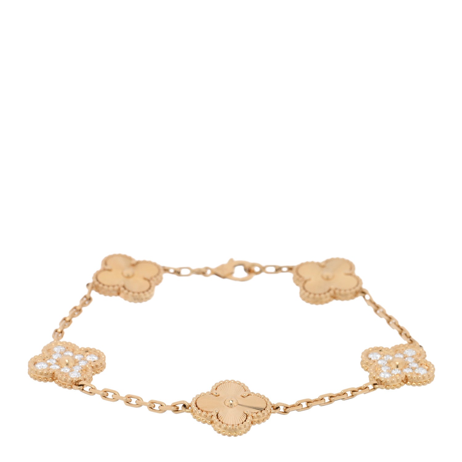 Van Cleef & Arpels 18K Yellow Gold Diamond 5 Motifs Guilloche Vintage Alhambra Bracelet 1 of 7