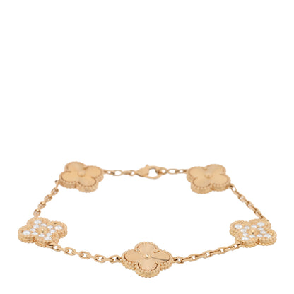 Van Cleef & Arpels 18K Yellow Gold Diamond 5 Motifs Guilloche Vintage Alhambra Bracelet 1 of 7